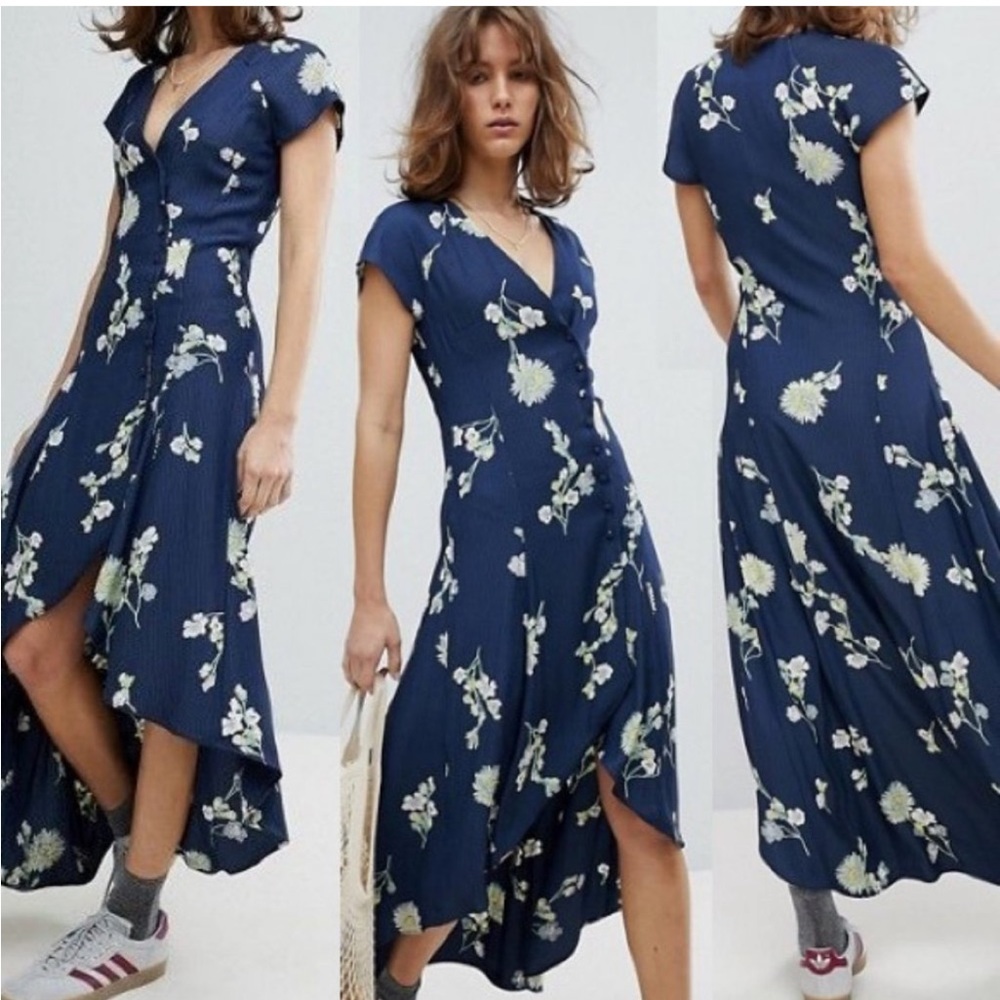 Free People Lost In You Midi Floral Dress In Navy